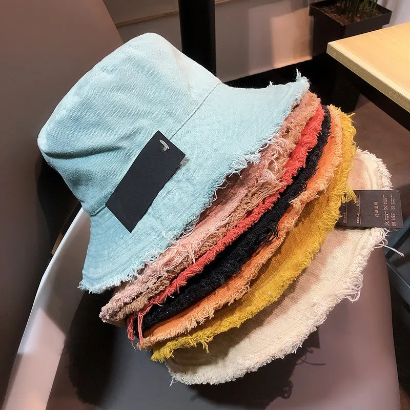 

2024 New Denim Raw Bucket Hat for Women Summer Panama Woman Japanese Korean Designer Fisherman Hat Sun Protection Bob Sun Hat