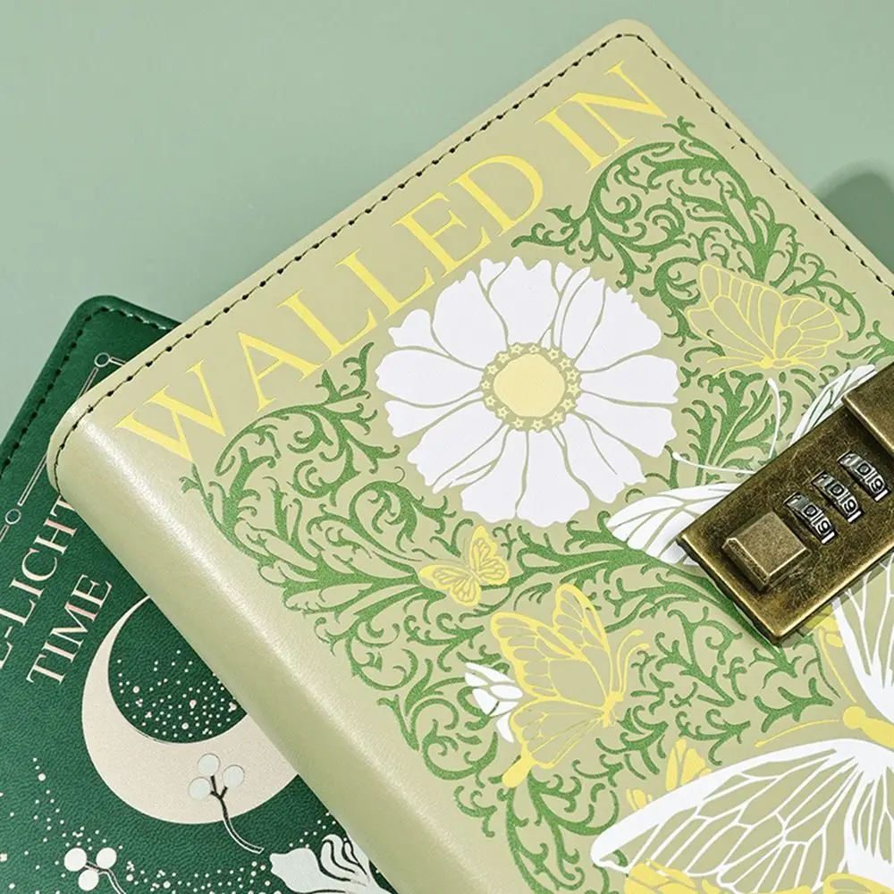 224 Pages B6 Notebook Protecting Secrets Printed Pattern Password Book with Lock Waterproof PU Leather Student Notepad