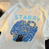 2025 Japanese Art Tee Women Short Sleeve Round Neck Breathable Fabric Casual Fit Urban Aesthetic Style Kawaii Casual Tees