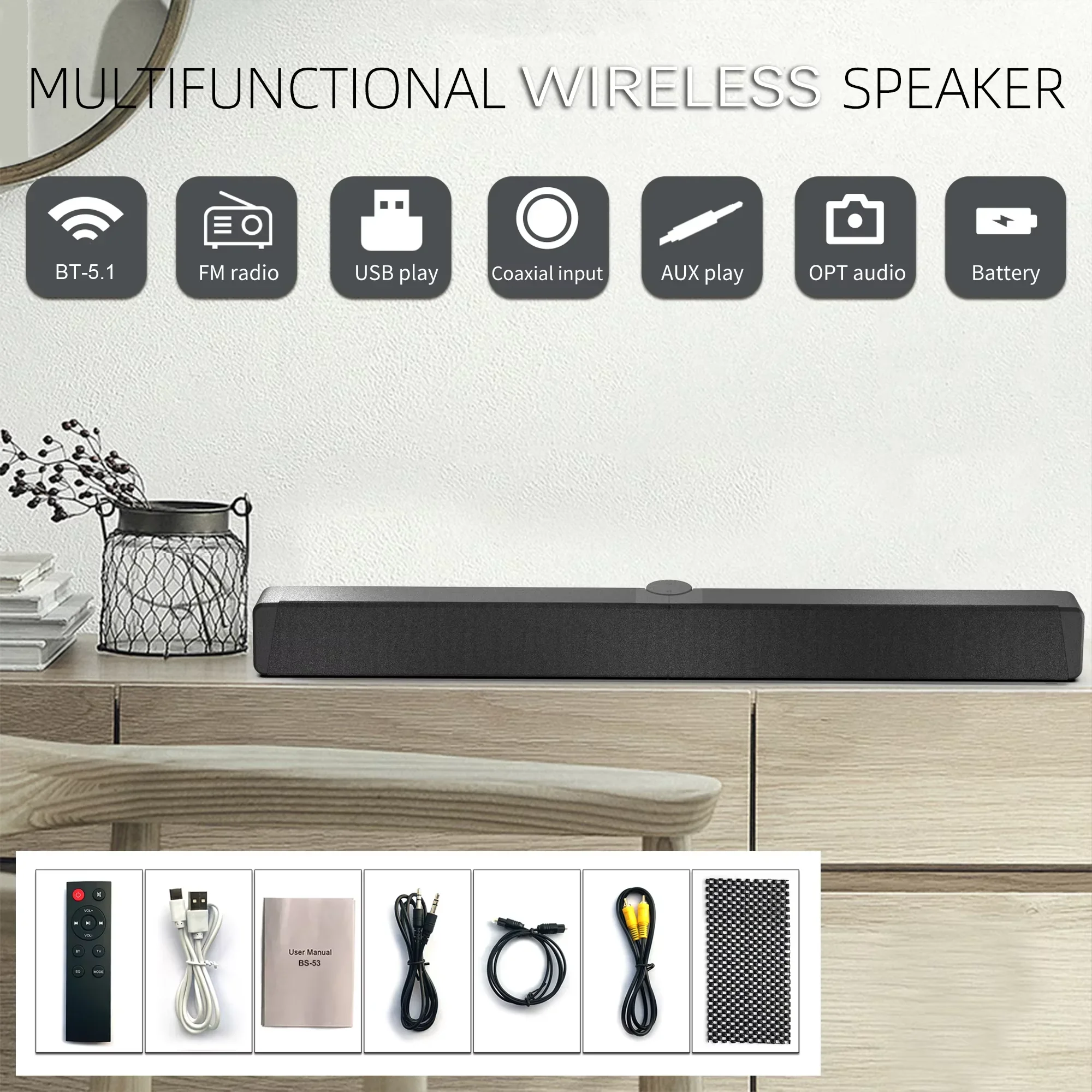 Altoparlante per barra TV Altoparlante wireless con altoparlante creativo pieghevole FM Sistema audio surround per home theater Connessione scheda TF/RCA
