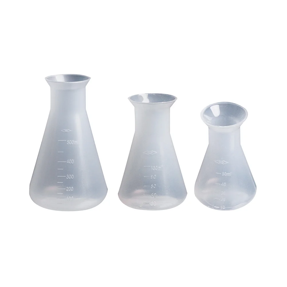 

3pcs Plastic Flask 50Ml 100Ml 500Ml Set Conical Beaker For Laboratory Students Science Experiments Educational Tools