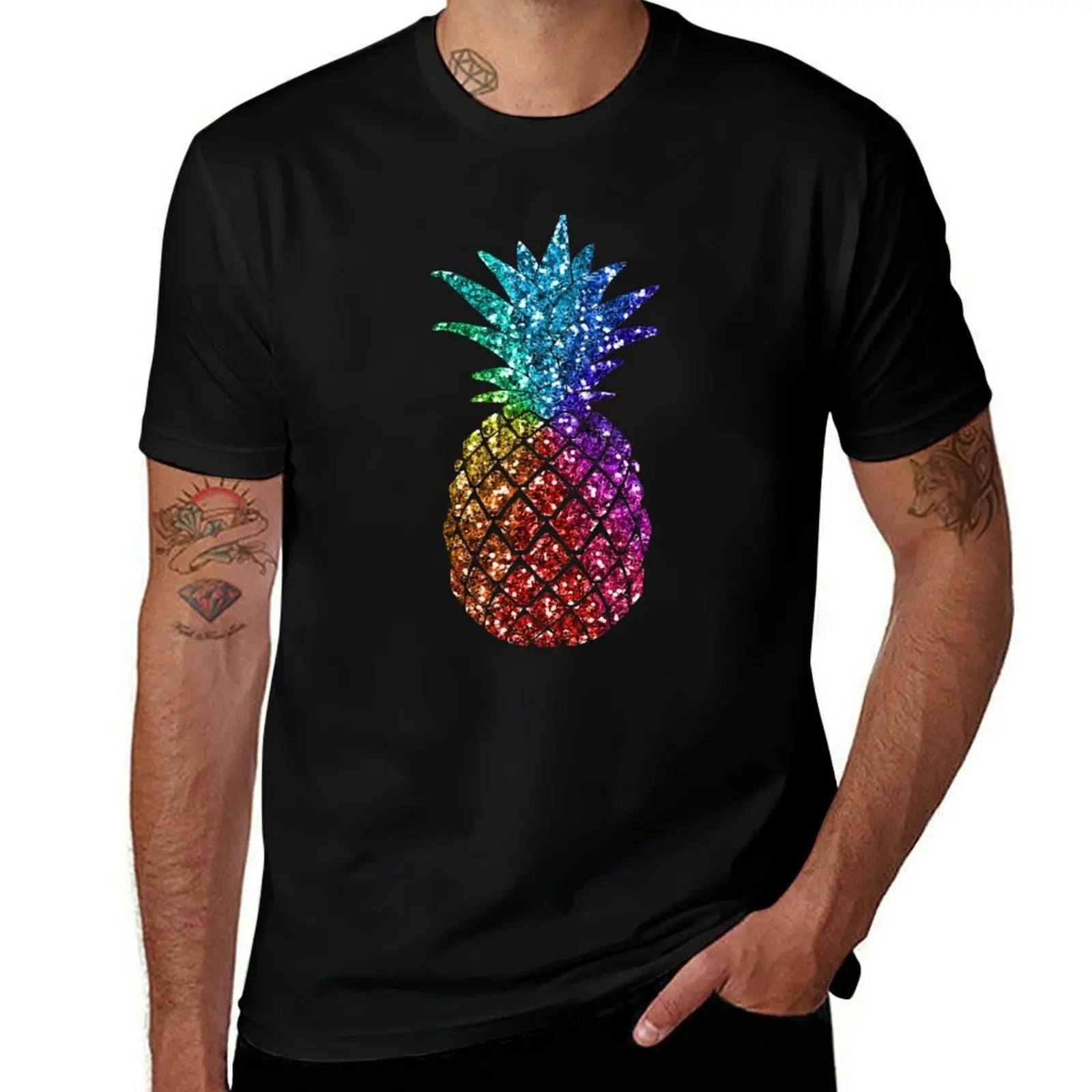 

t Glitter slim cotton - Rainbow t for man man shirts Glitter T-Shirt 100% shirts Pineapple Pineapple tshirt fit