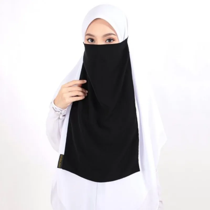 Islamic One Layer Chiffon Niqab Hijab Modest Face Cover Headscarf Ramadan Muslim Plain  breathable Veil Headwear Black scarf