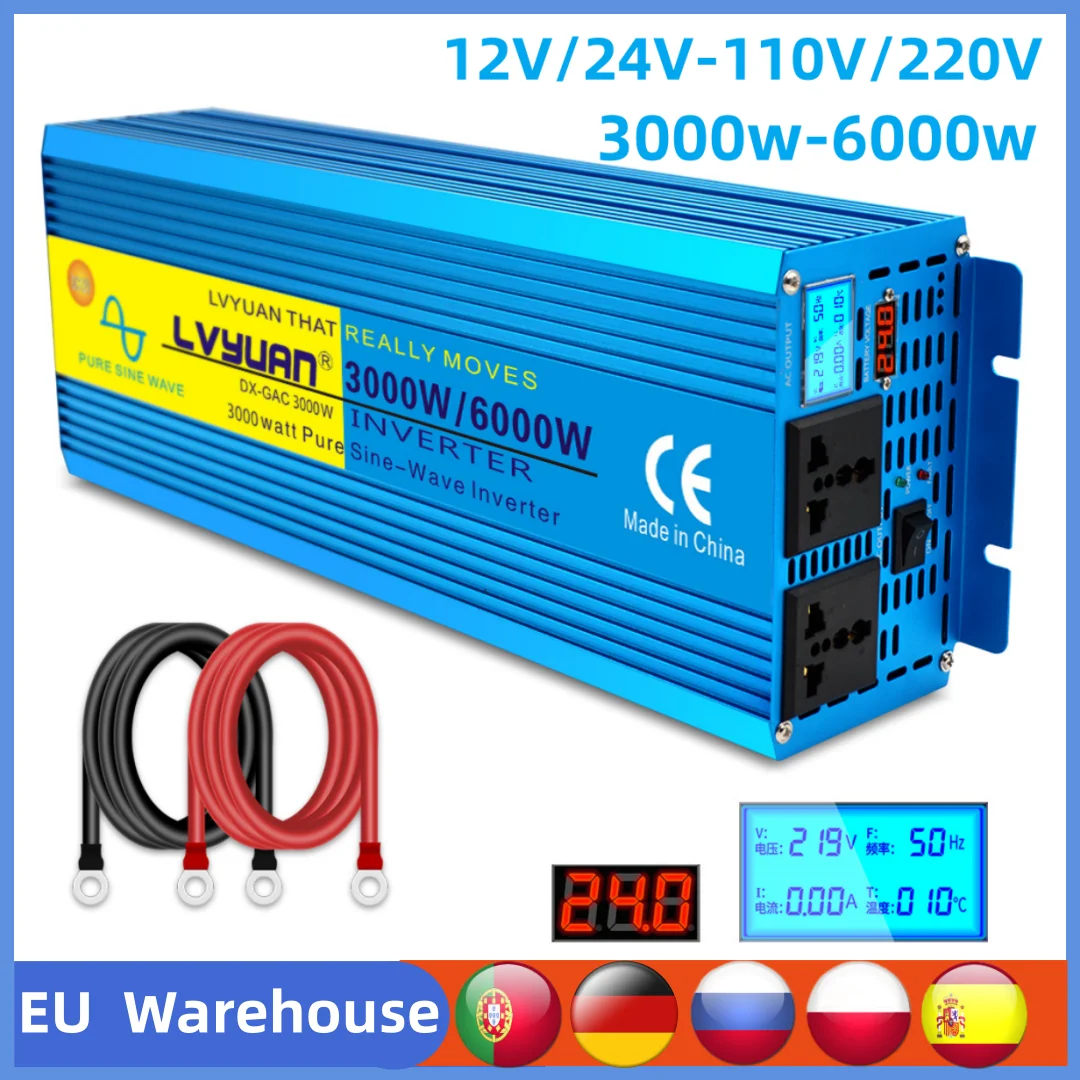 Inversor de Onda Senoidal Pura Solar Conversor de Grade Transformador de Tensão Poderoso dc 12v 24v 110v 220v 50hz 60hz 6000w