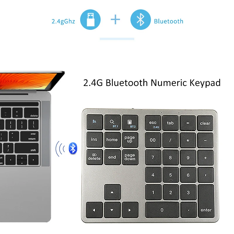 

2.4G Wireless Bluetooth-Compatible Numpad ,35 Keys USB Rechargeable Portable Ultra-thin Numeric Keypad for MacBook Pro/Air