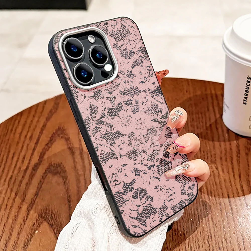 French Pink Lace Pattern Phone Case For Samsung S26 S25 S24 S23 S22 Ultra S25 S23 S22 Plus FE For Galaxy A55 5G Cute Funda