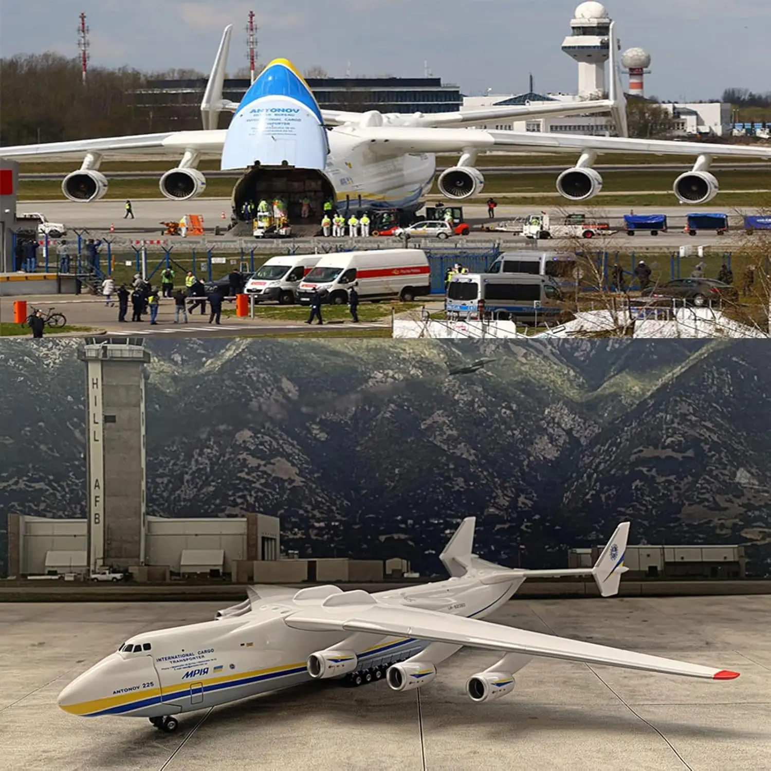 Modelo de avión en miniatura de resina y plástico de 42 cm a escala 1/200 del Antonov AN-225 Mriya, avión de transporte, simulación divertida para adultos, regalo.