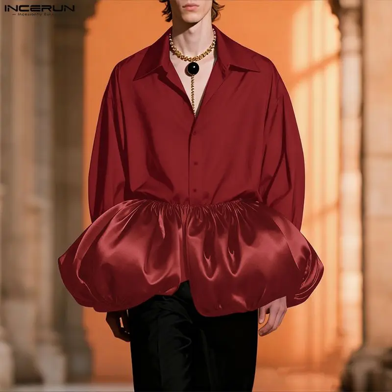 

INCERUN мужская рубашка атласная лоскутная свободная мужская одежда с лацканами и длинными рукавами уличная одежда индивидуальные модные повседневные топы мужские рубашки