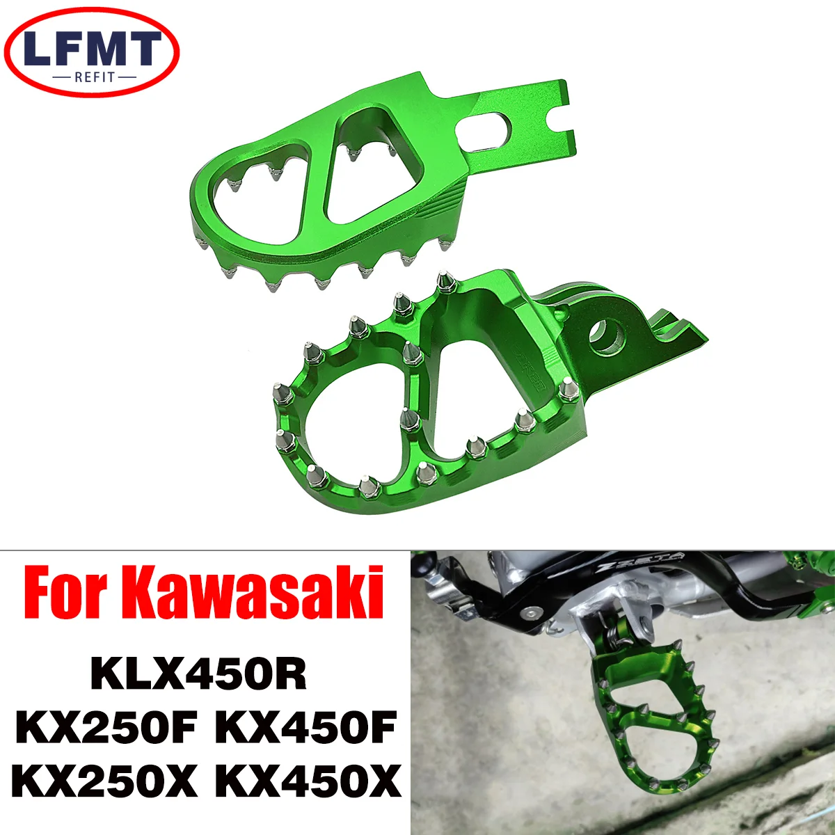 

Motocross CNC Aluminum Rests Pedals Footpegs Foot Pegs For Kawasaki KX250 KX450 2019 2020 KX250F KX450F 2018 KLX450R 2008-2023