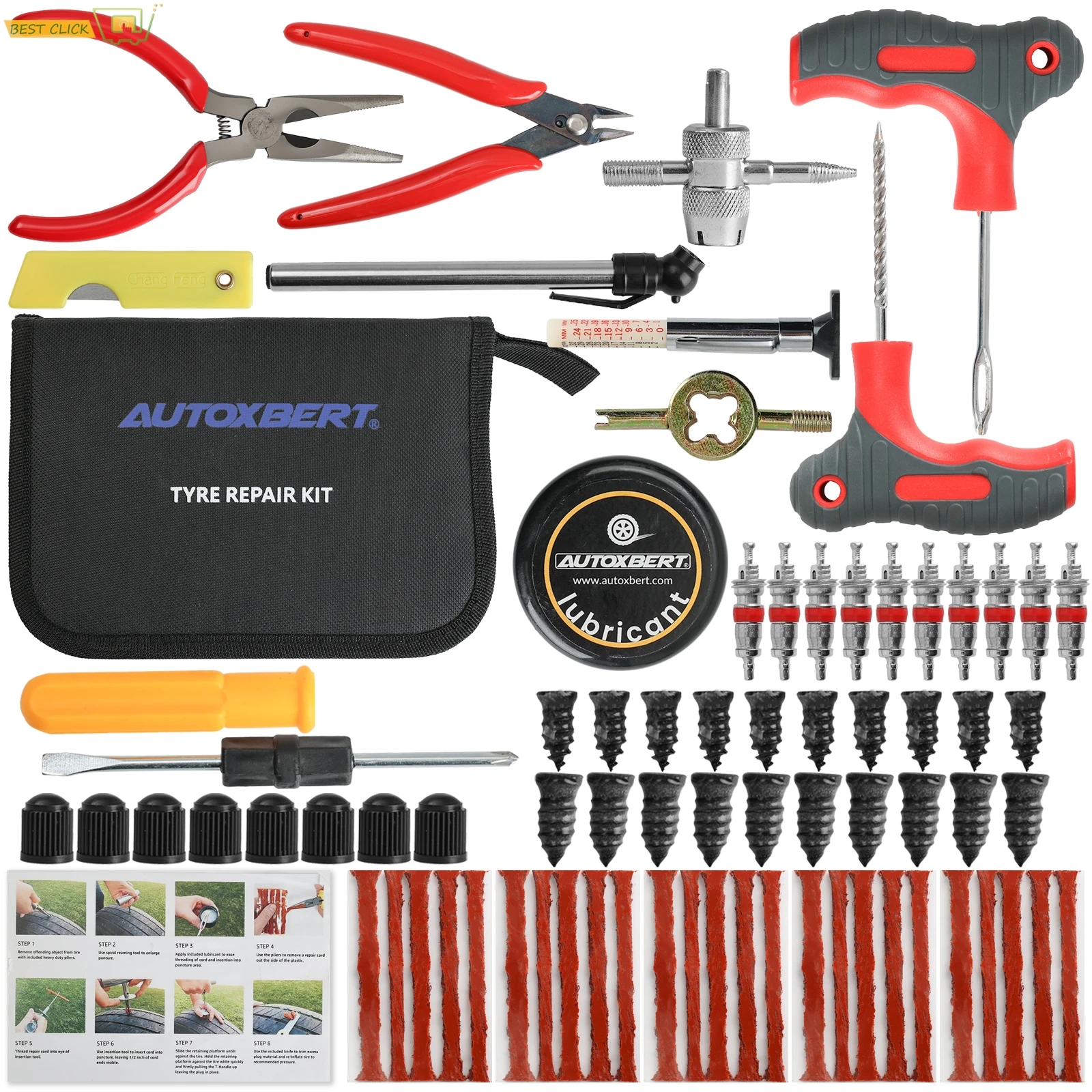 

75 Pcs Tire Plug Repair Kit For Car Truck Motorcycle Bike Puncture Fix Tool Set With Insertion Tools & Plugs Tire Rubber Nails