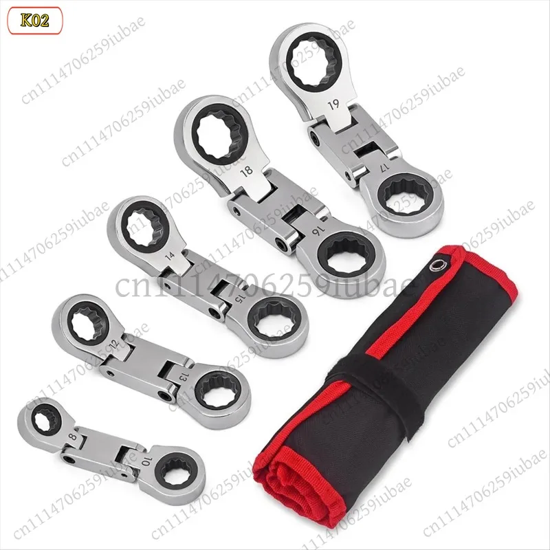 df df Stubby Wrenches Set, Flex-Head Ratcheting Wrench Set Double Box End Ratchet Wrench Metric 8-19mm 5 Pieces