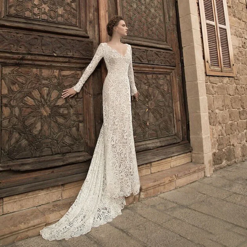 Women\'s White Deep V Neck Long Sleeve Mermaid Trailing Dresses Elegant Evening Backless Party Maxi Dress, Photography Props