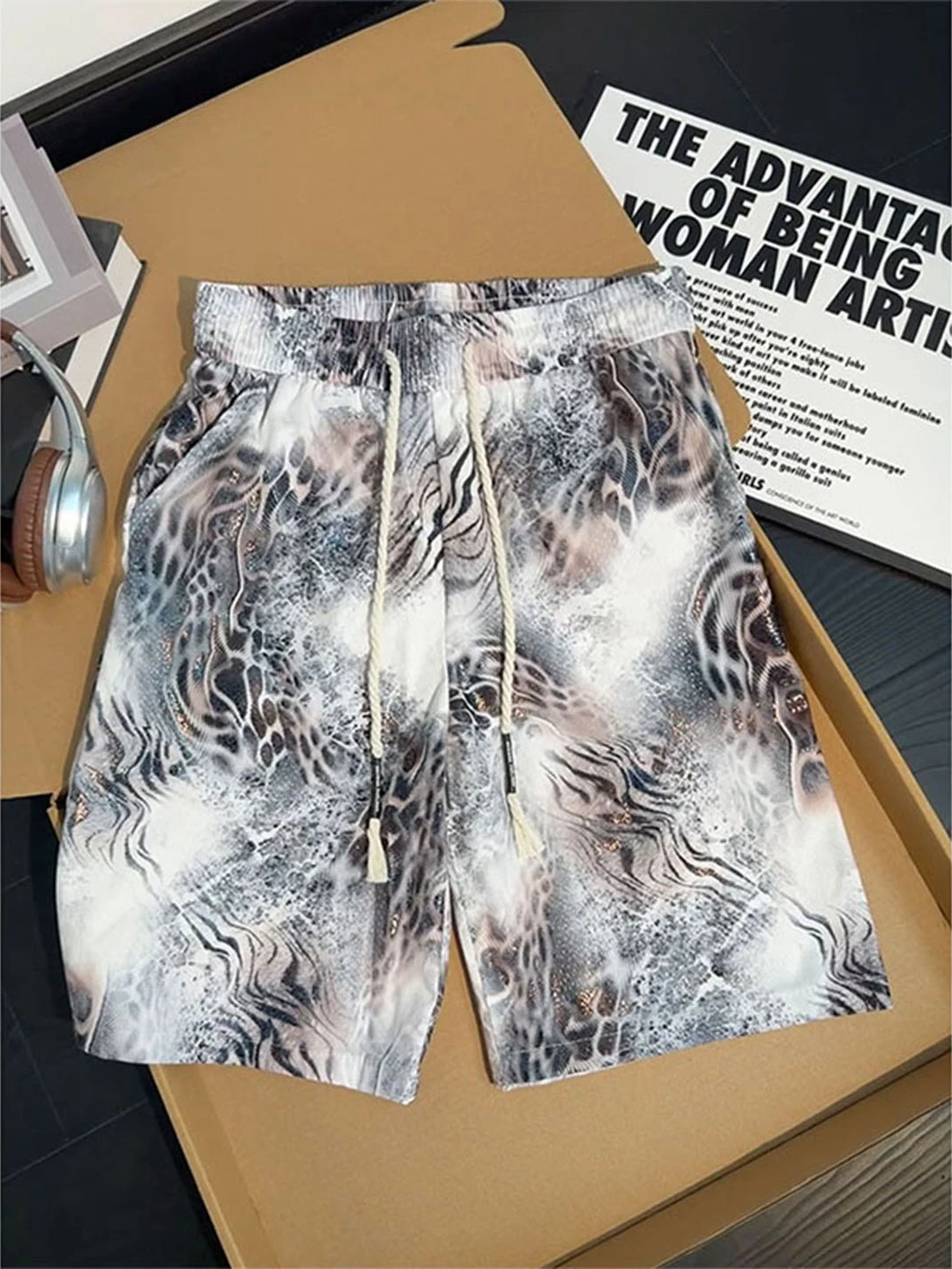 

American Dyed Tiger Skin Quick Dry Shorts Men Summer Thin Cool Feeling Five Shorts Retro Trendy Ice Silk Casual Pants