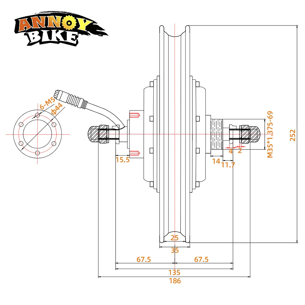 12 inch Electric Bike Motor 36V48V60V72V 350-1500W Gearless Motor Hall Sensor Disc Brake Scooter MTB Tricycle Mobility ATV DIY