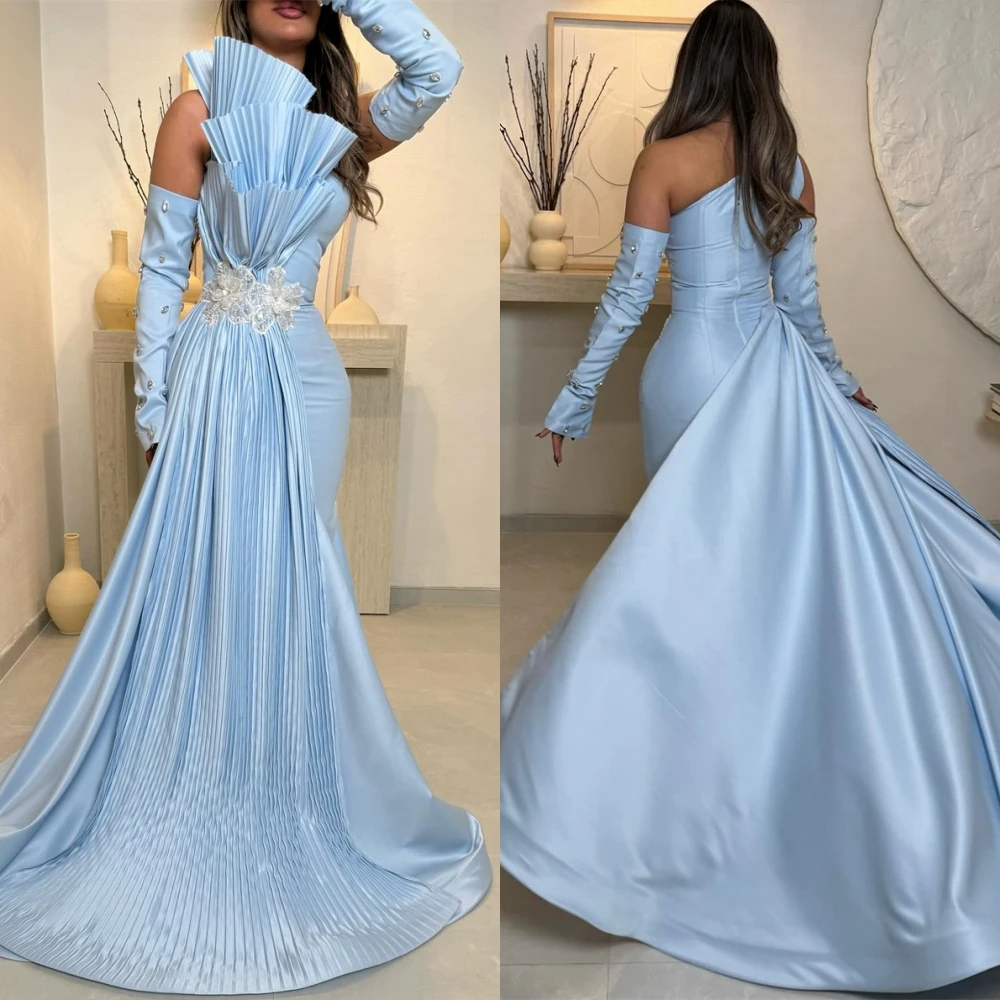 

Customized Elegant Detachable Sleeve Evening Dress Classic Satin Prom Dresses Luxury Court Train Bespoke Occasion Gowns