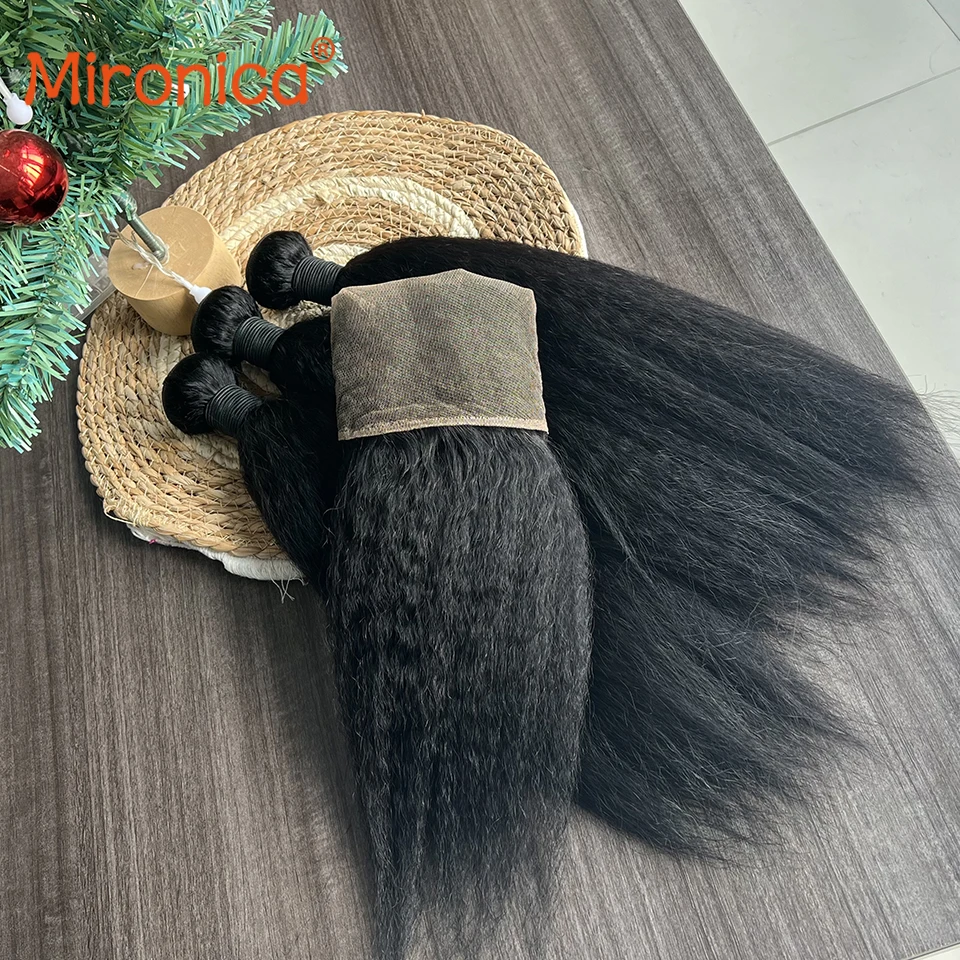 

Наборы прямых волос Kinky Straight из натуральных человеческих волос с фронтальной закладкой 4x4, 13x4, HD прозрачной кружевной закладкой и набором натуральных необработанных волос для наращивания