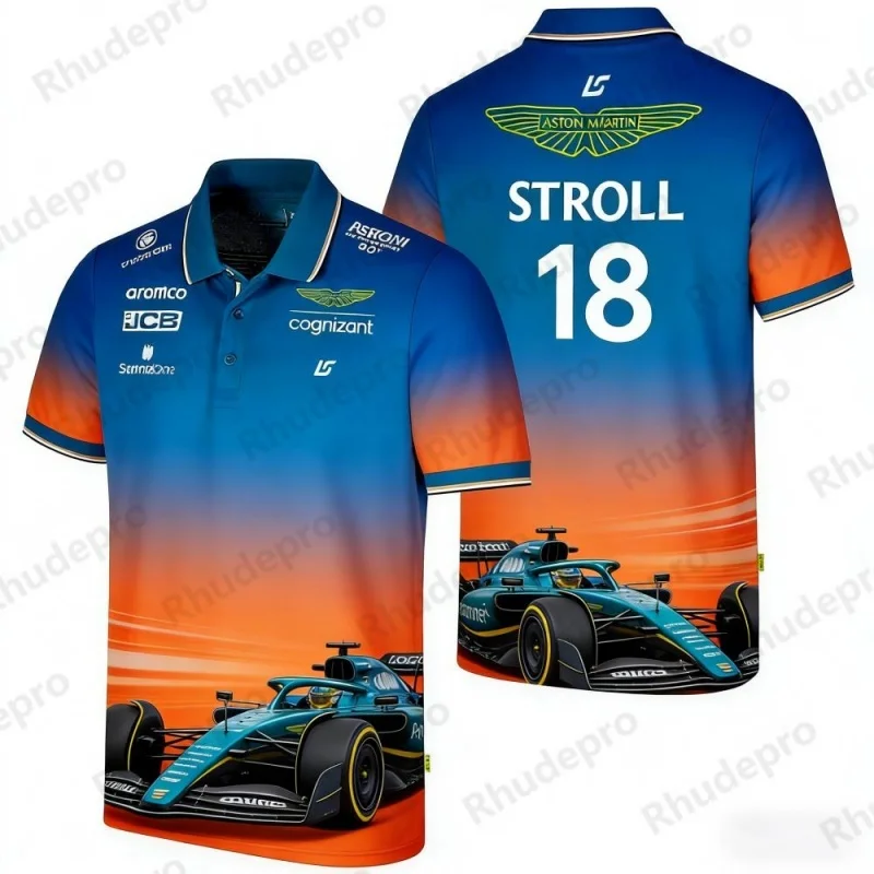 

Aston Martin Team Stroll 18 Racing Theme Short-sleeve Polo Shirt Sporty Casual Fan Apparel Summer Breathable Top