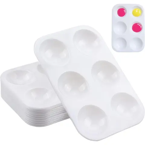Bilashmart 2/8/20/50/100 PCS White Plastic Watercolor Palette, 6 Wells Rectangular Paint Palettes for DIY Craft, Art Painting Class