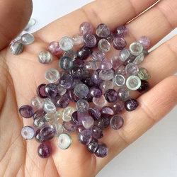 20pcs 6mm Natural Stone Fluorite Crystal Beads Flat Back Round Cab Cabochon for Jewelry Clothes Accessories