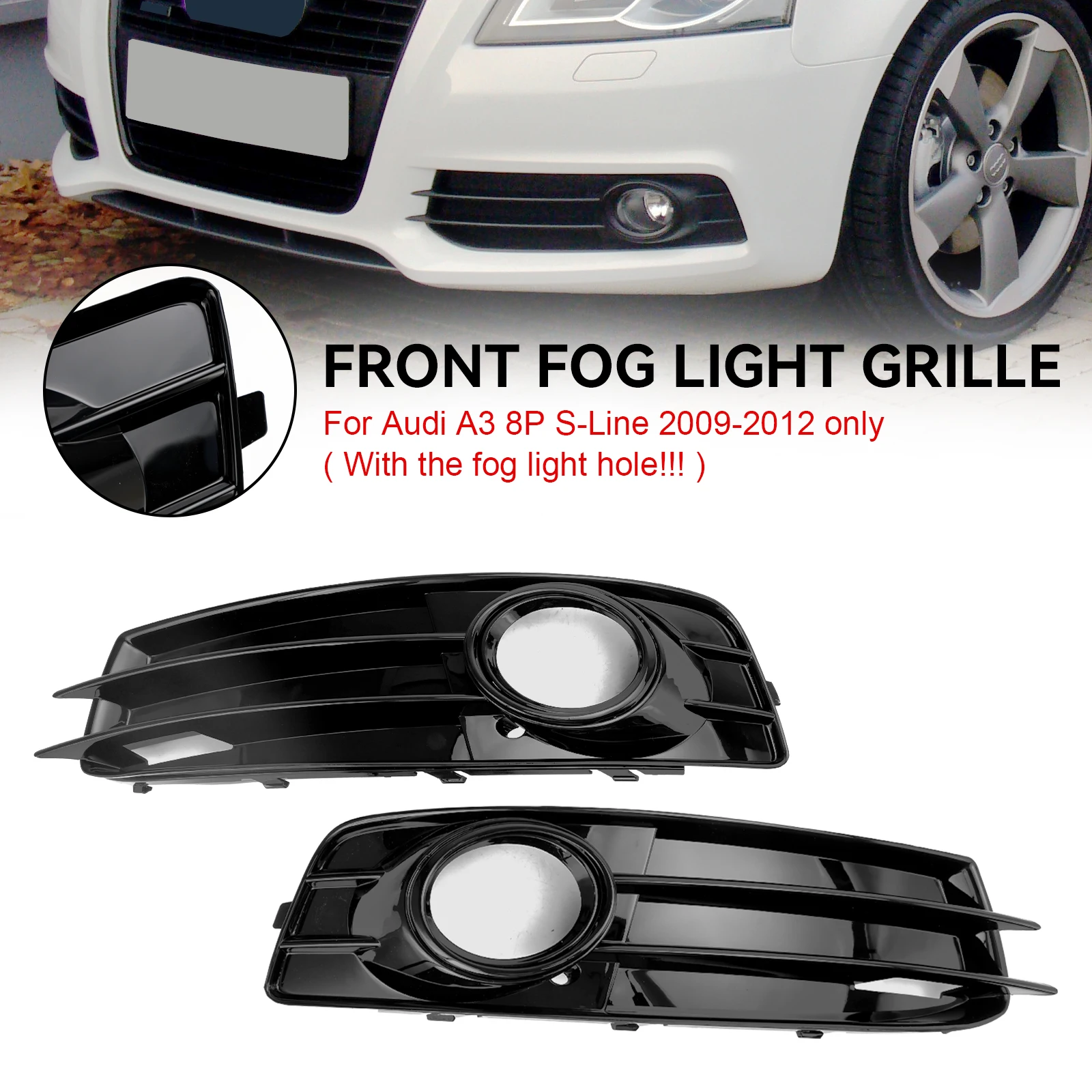 Artudatech Front Lower Bumper Grille Fog Light Cover Fit Audi A3 8P S-Line 2009-2012