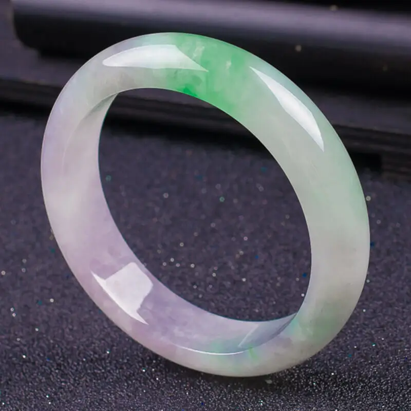 Old Mine Ice Jade with Green Inclusions   Bangle  Waxy Spring Color Jadeite Bracelet