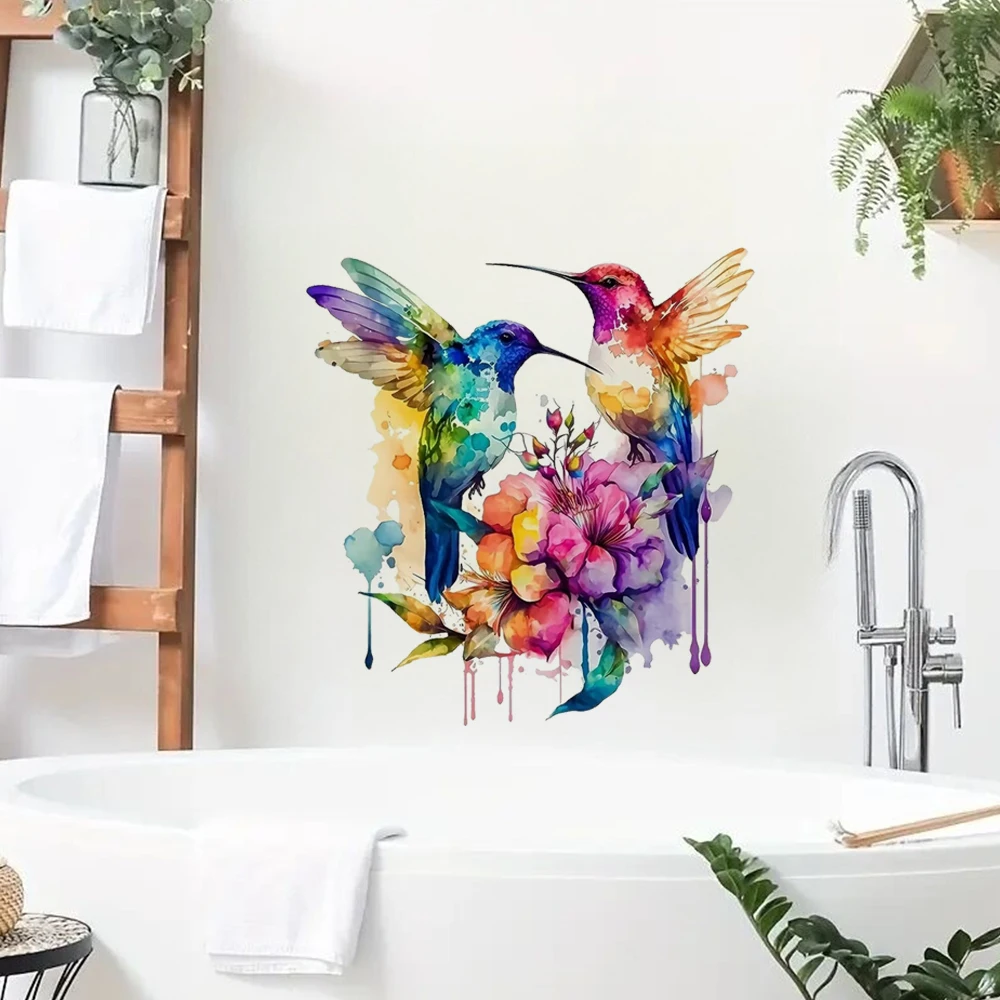 Watercolor Hummingbird & Floral Iron-On Transfer Stickers, Durable Material, Perfect for Home Wall Decor, Aesthetic Room