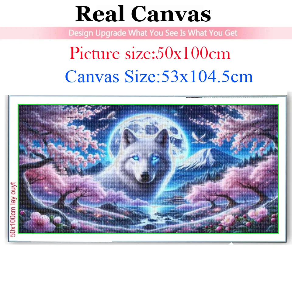 Dream White Wolf Wonderland,DIY Diamond Painting Moon Night Pink Tree Large Size Mosaic Diamond Embroidery,Cross Stitch Kit