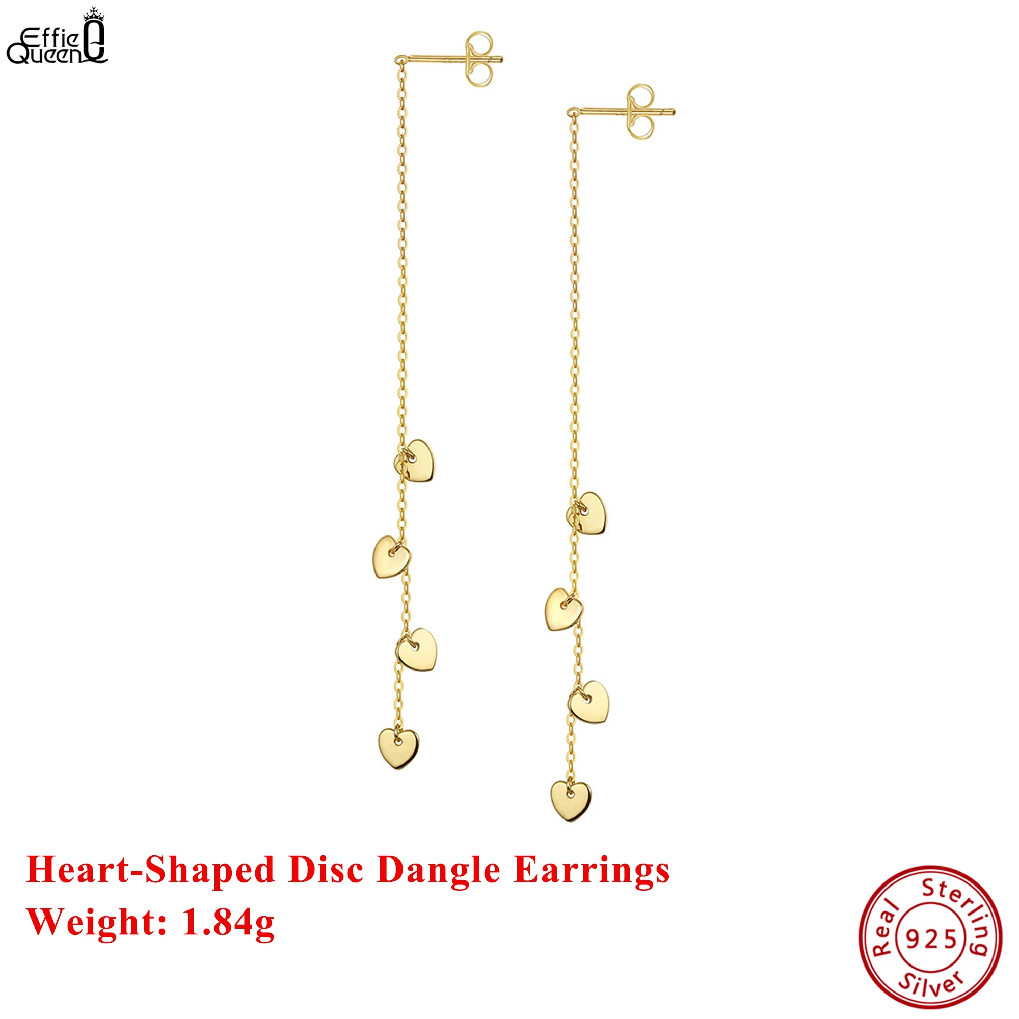 

Effie Queen S925 Silver 14k Gold Heart Shaped Disc Dangle Earrings Fine Jewelry for Women Wedding Party Drop Earrings APE150