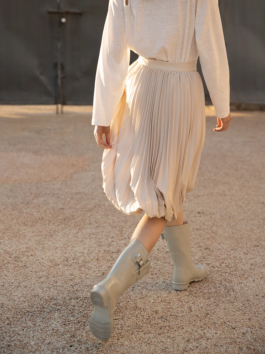 

Юбка Dync f со плиссированным методом мяты, простая юбка трапециевидной формы для поездок на работу, однотонная юбка для молодых женщин