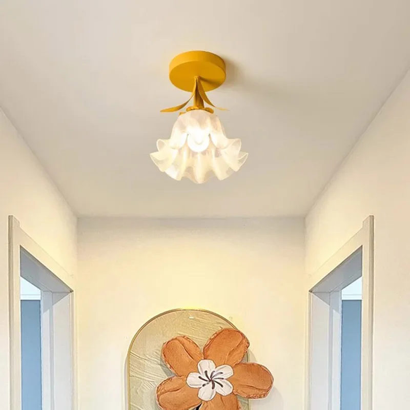 

Modern Ceiling Lamp French Cream Flower Lighting Bedroom Bedside Warm Rural Living Room Backround Aisle Stairway Decorations