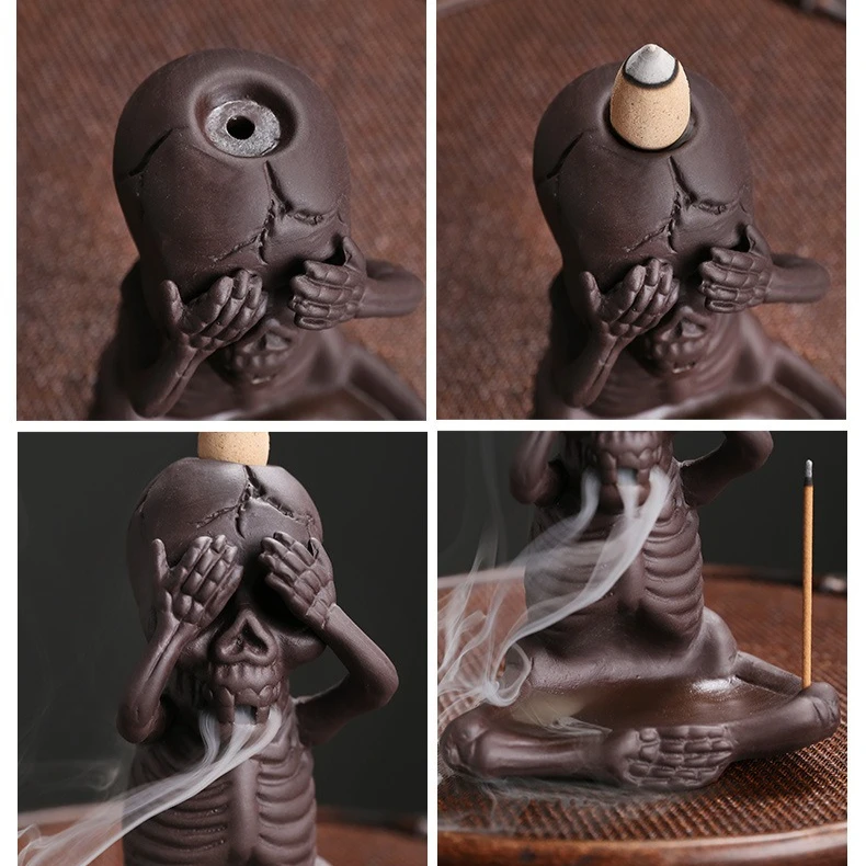 1PC Halloween Skull Head Aromatherapy Stove Decoration Purple Clay Reverse Flow Aromatherapy Stove Creative Home Decoration