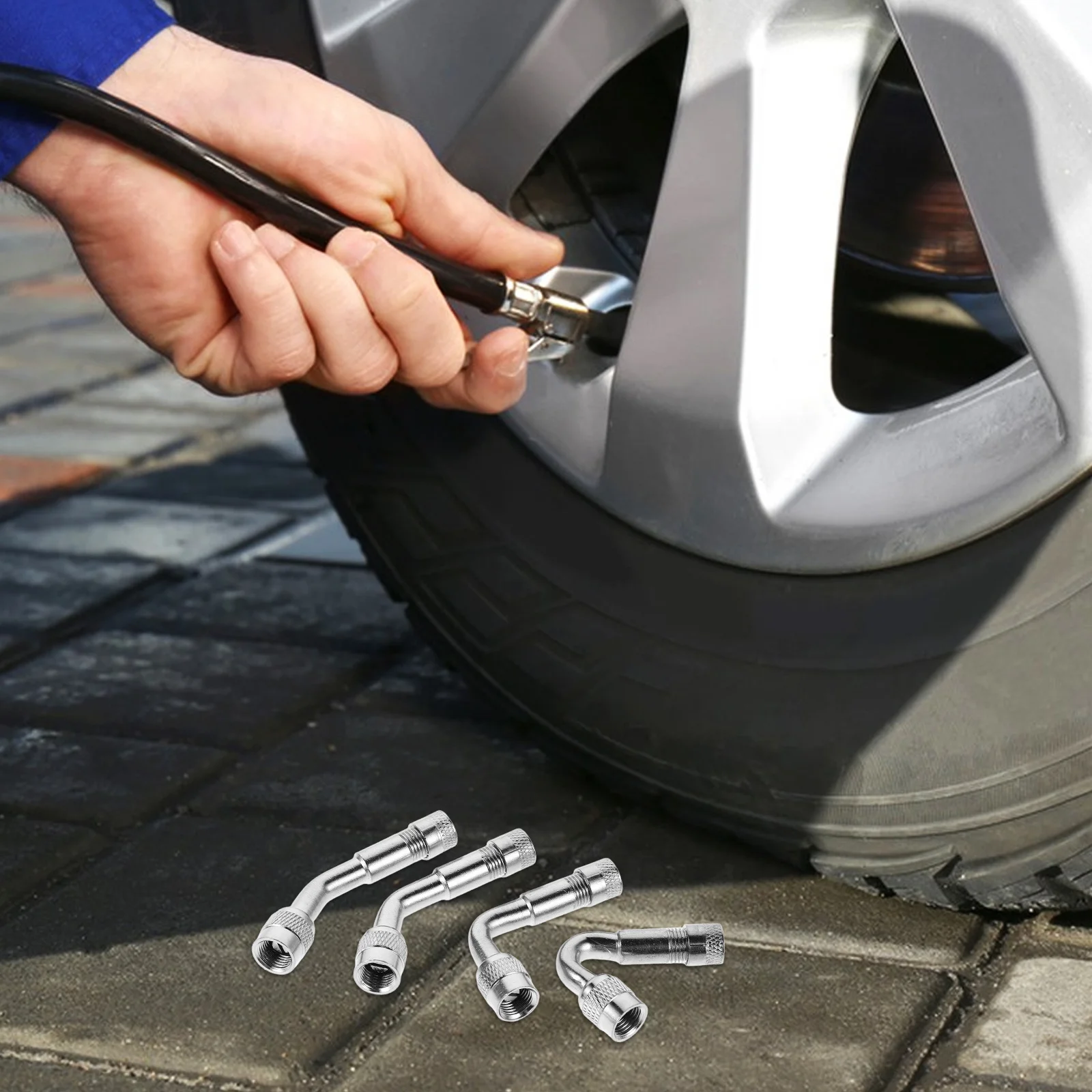 

6Pcs Valve Stem Extenders Universal Angled Tire Valve Extenders for Car Motorcycle Bicycle Unicycle Metal Adapters