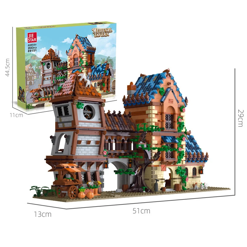 In Voorraad 89151 Moc Middeleeuwse Stad Taverne Uitzicht Bouwblokken Modulaire Gebouw Model Speelgoed Voor Jongens Verjaardagscadeau Set