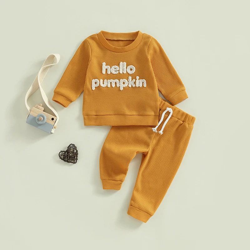 

BeQeuewll Baby Boys 2Pcs Fall Outfits Fuzzy Letter Embroidery Tops and Pants Set Toddler Warm Clothes For 0-24 Months