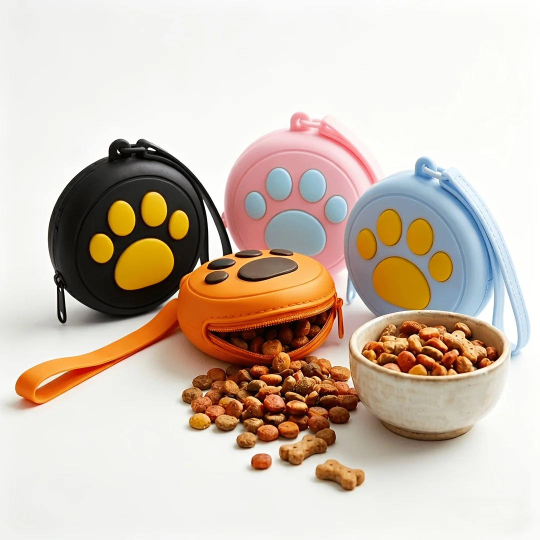 Cute Paw Print Pet Training Pouch,Portable Dog Treat Bag,One-Handed Puppy Training Reward Pouch with Adorable Paw Pattern Design