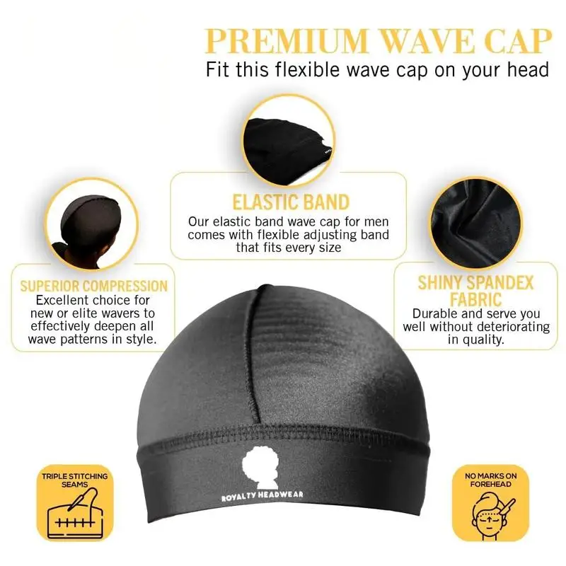 High Quality Spandex Wave Cap for 360/540/720 Waves - Adjustable Snap-Fit Wedding & Swim Cap, Dreadlock/Durag Style Hair, Hand Washable, Wedding/Party/Beach Accessory (Fits All Sizes)