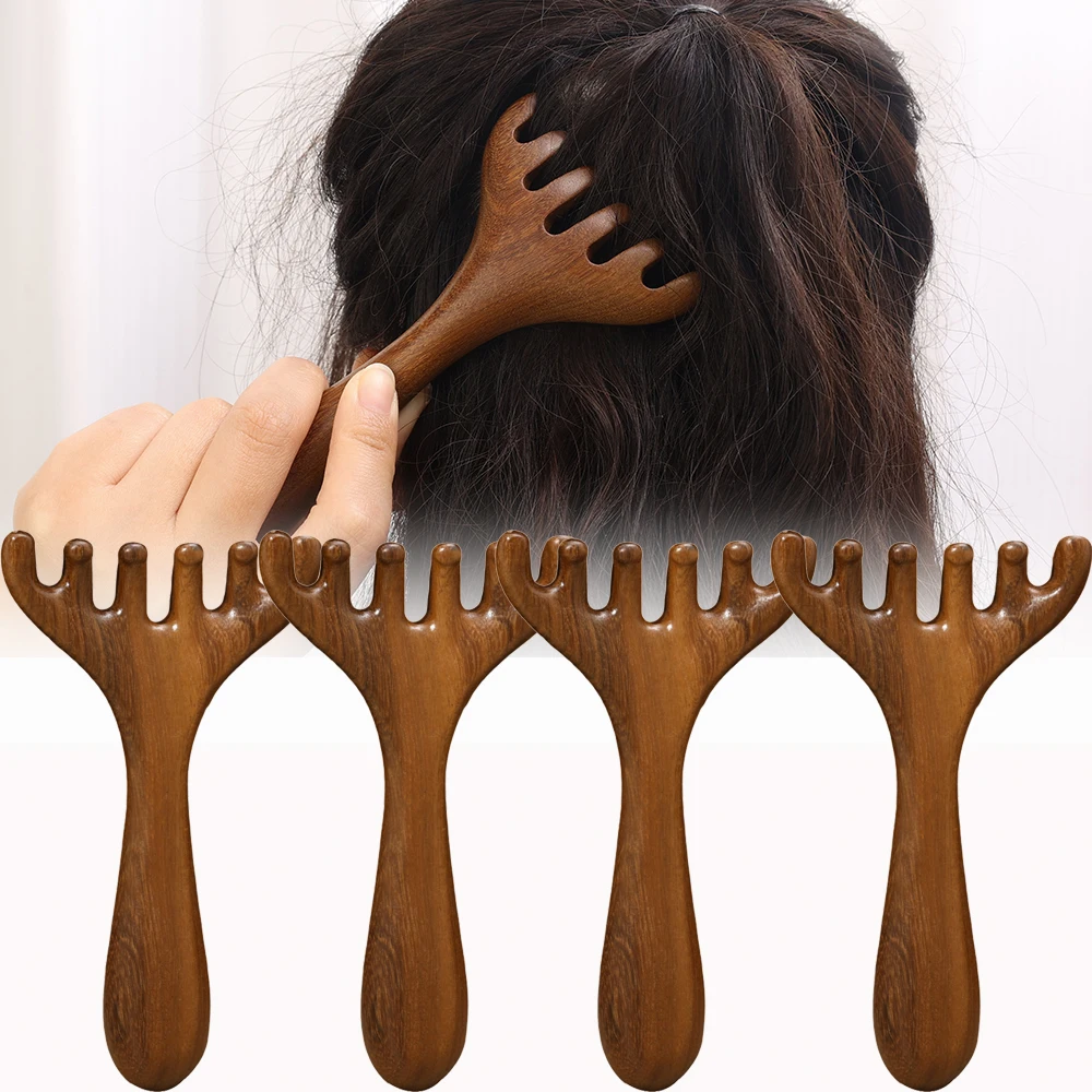 Head Meridian Massage Comb Head Face Scalp Gua Sha Scraping Massager Sandalwood Wide Tooth Facial Guasha Scraping Body Massage