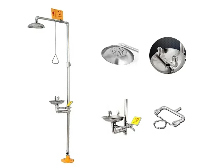 Manufacture stainless steel combination emergency safety drench shower and eyewash with dust cover