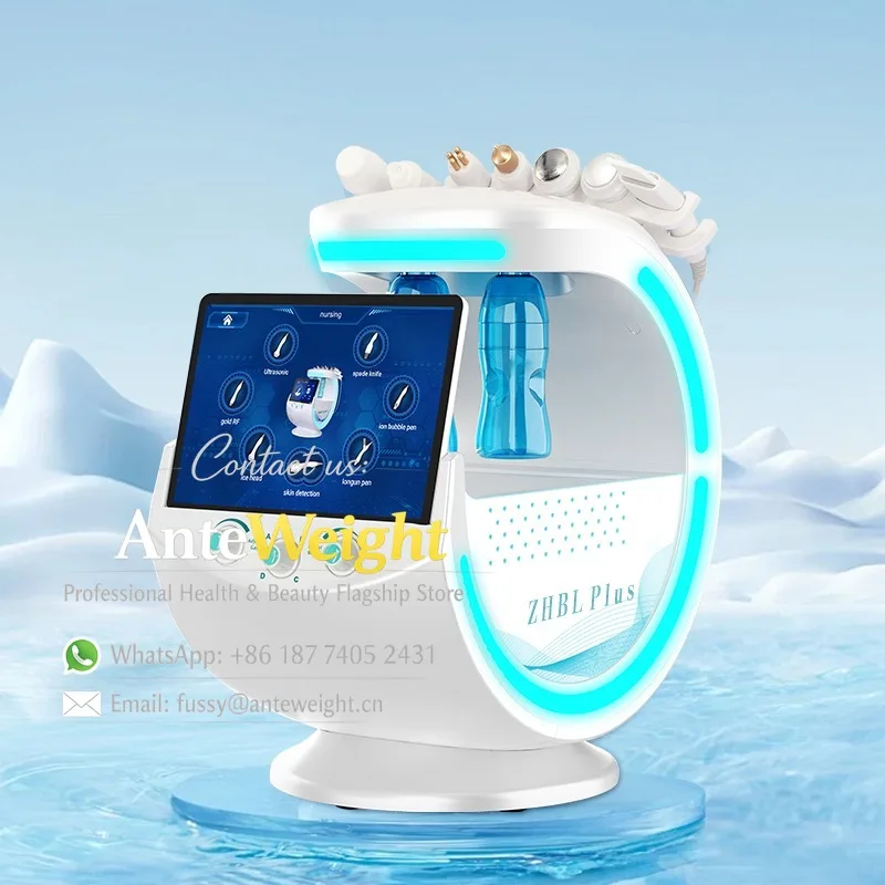 Smart Ice Blue Desktop 7-in-1 Facial Machine Spa Equipment Oxygen Therapy Skin Analyzer US/IT Compatible