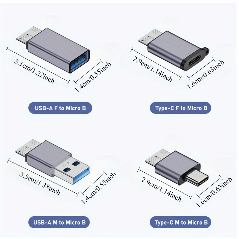 Micro B Hard Drive Adapter, USB Male/Female to Micro-B Adapter Mobile Hard Drive Cable Adaptor Extension USB3.1 to Hard
