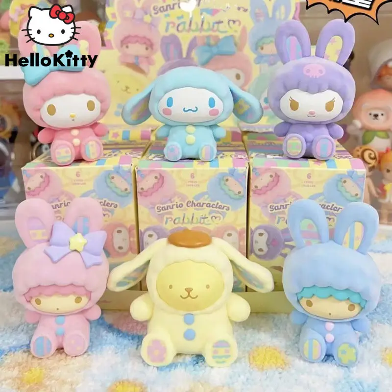 Sanrio Rabbit Series Blind Box Melody Cinnamoroll Kuromi Hand-made Desktop Ornaments Gifts Tabletop Decoration Birthday Gift