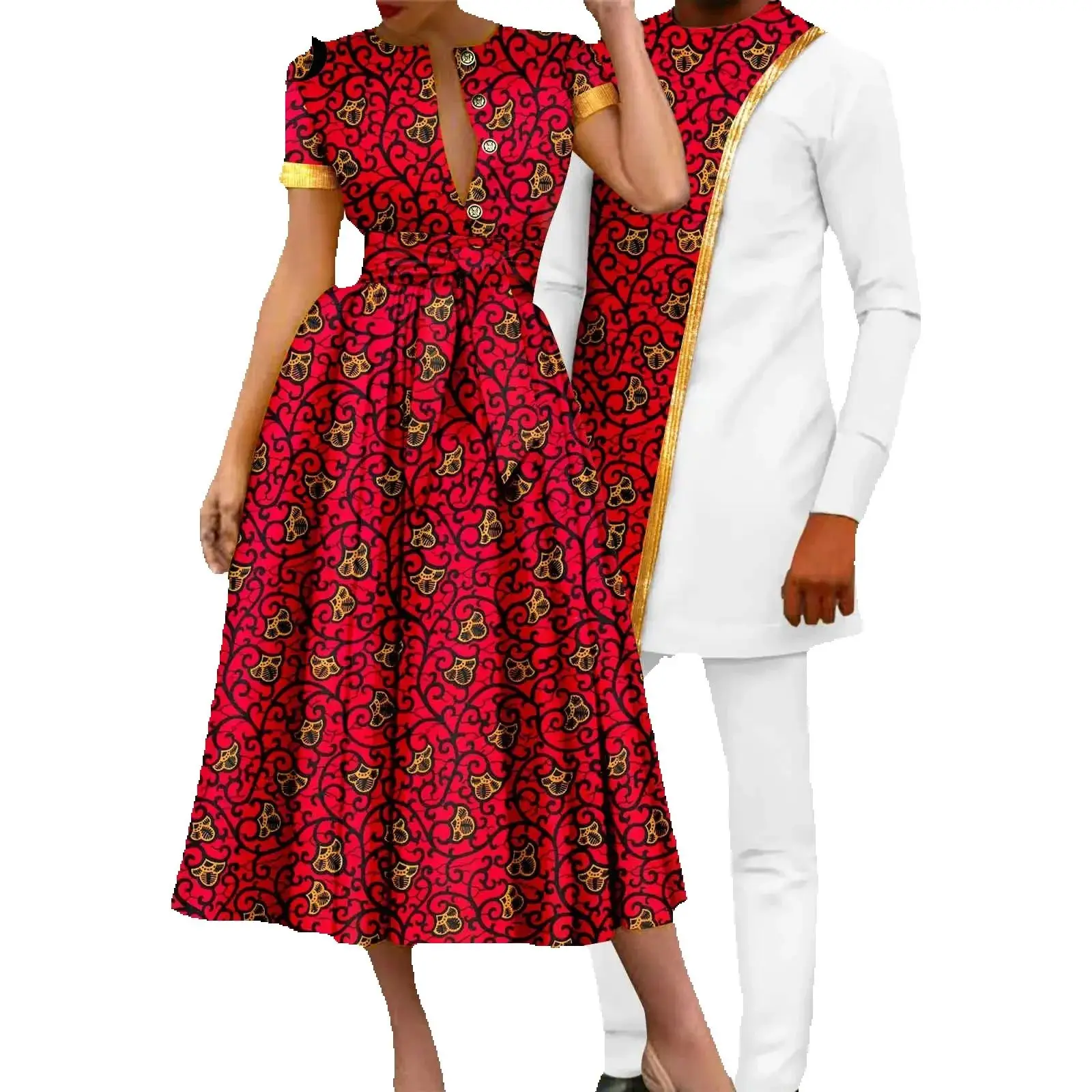 Sale! African Couple Matching Clothes Dashiki Sexy Women Print Long Dresses Bazin Riche Men Outfits 2 Pieces Sets Party Wear