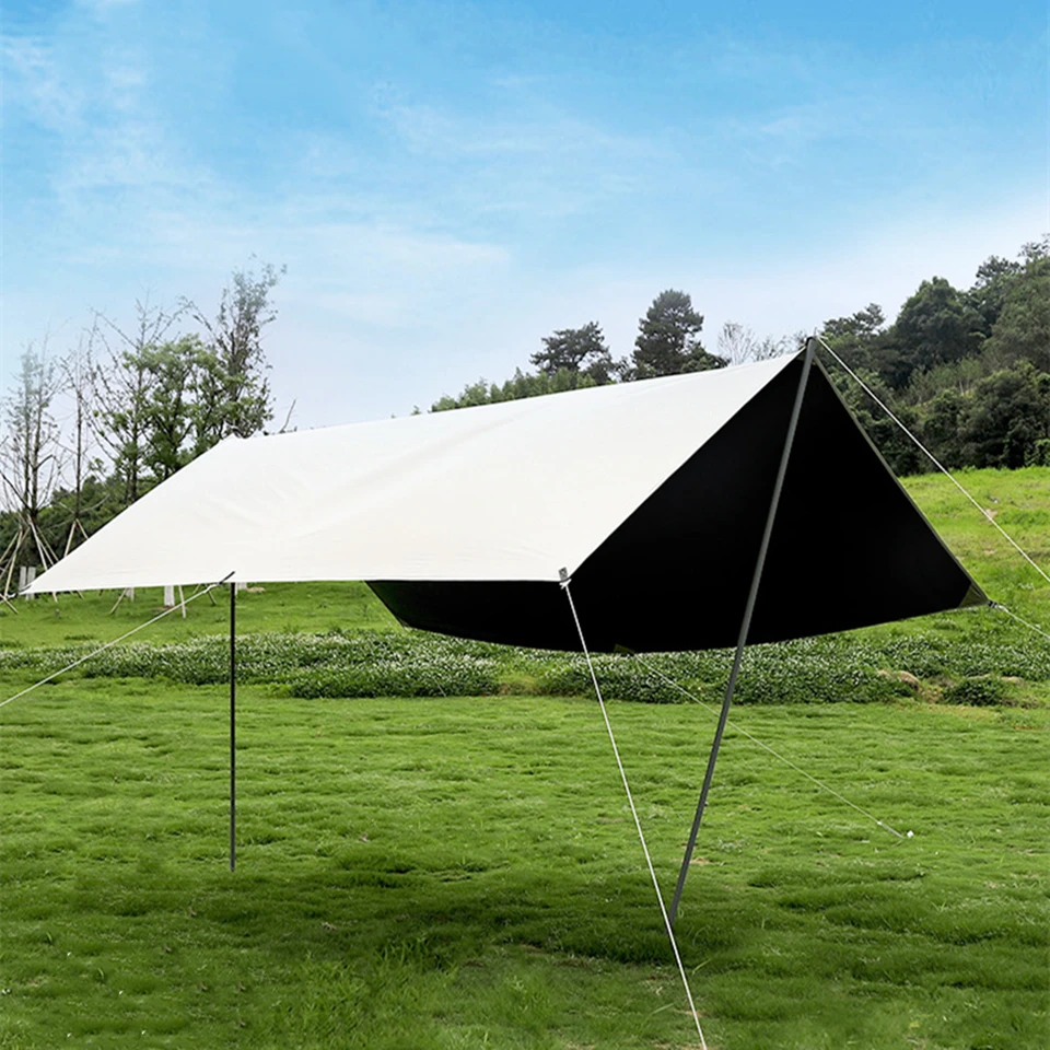 

Black Coated Tarp Outdoor Camping Awning Shelter Tarp Rectangle Beach Tent Awning Canvas Ultralight Sunshade Flysheet Picnic