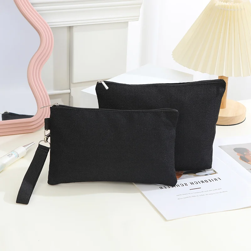 New Black Canvas handbag for girls, fashion zipper makeup bag, mini bag