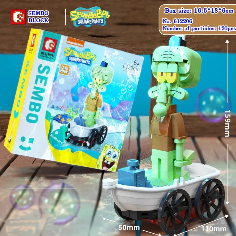 SEMBO SpongeBob Building Blocks Patrick Star Squidward Mr. Krabs Sandy Cheeks Model Kawaii Children\'s Toy Birthday Gift