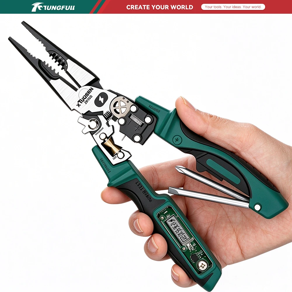 Multifunctional Digital Display Electrician Needle Nose Pliers Wire Stripper Cutter Winding Crimping Clamping Screwdriver