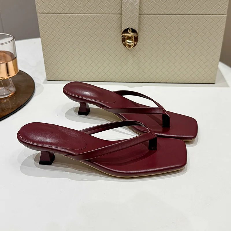 Women Clip Toe Slippers  Summer Comfort Low Heel Slides Shoes Ladies Casual Dress Street Style Soft Sole Flip-flops