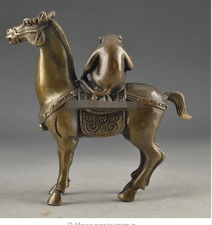 Copper Brass CHINESE crafts decor ation Asian       China Vintage Brass Handwork Hammered The Monkey Riding Horse Lucky Statue