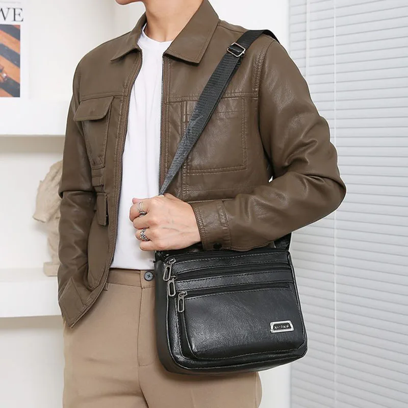 Brand Design Men\'s Crossbody Shoulder High Quality Tote Fashion Business Man Messenger Big Size PU Leather Bags Handbag