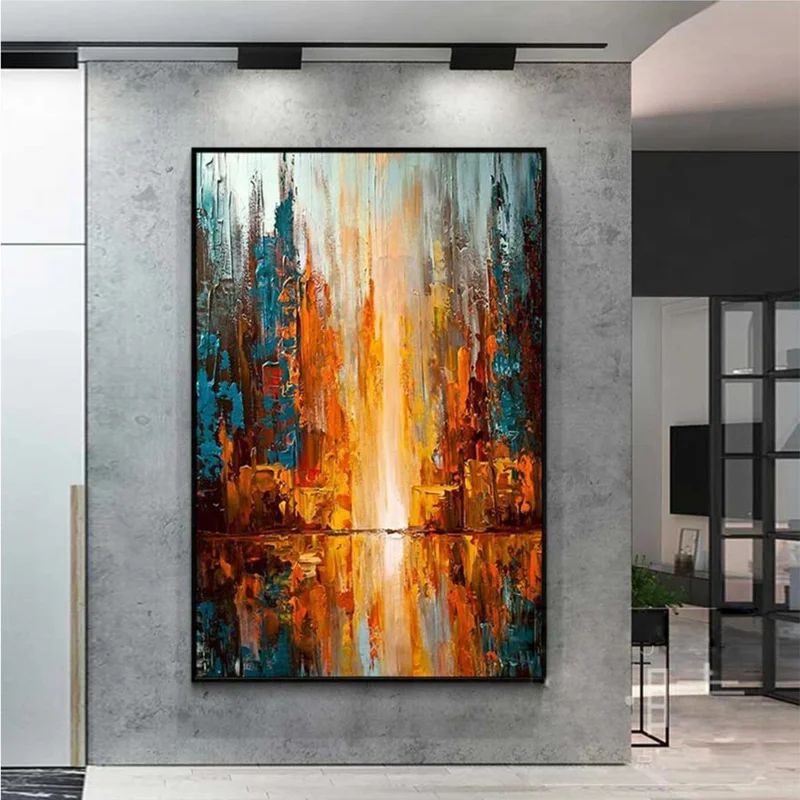 Textured Abstract Building Oil Painting, Hand Painted Wall Art on Canvas, City Buildings Painting, Living Room Office Decoration